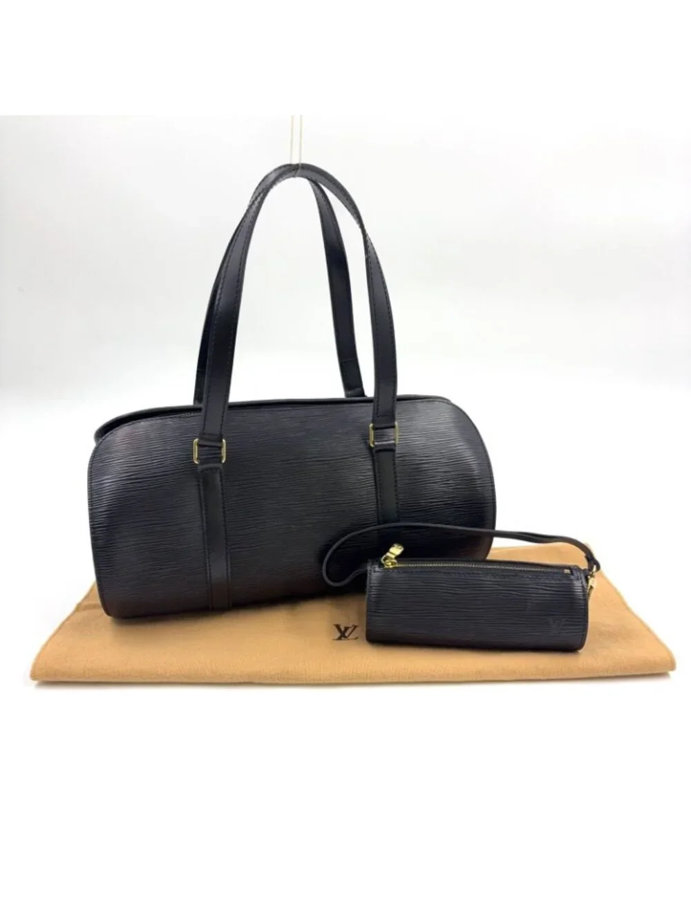 Louis Vuitton Souflo Epi Noir Leather Black Handbag Gold